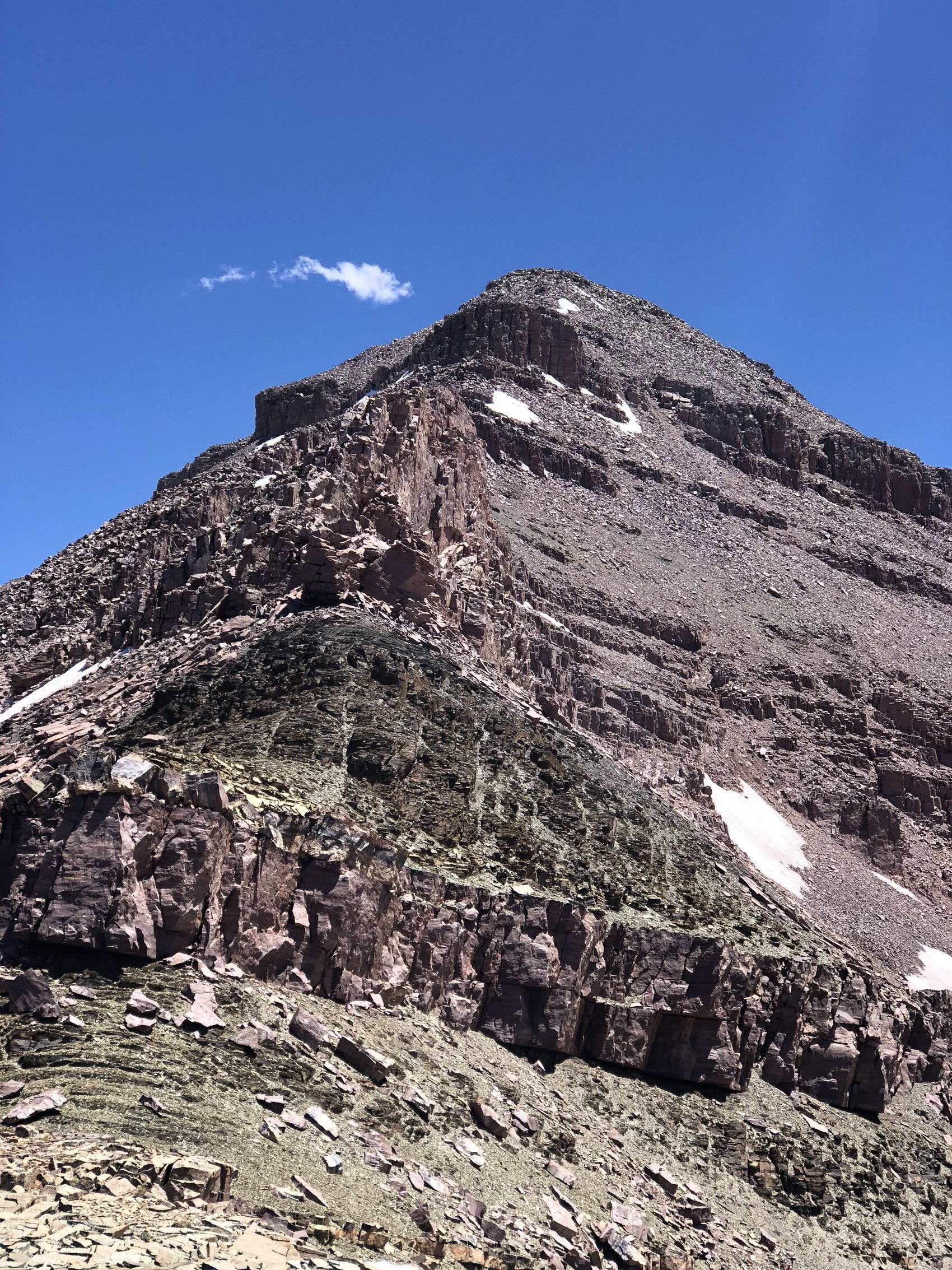 Lovenia Peak Face, a rugged mountain face under clear high-country sky